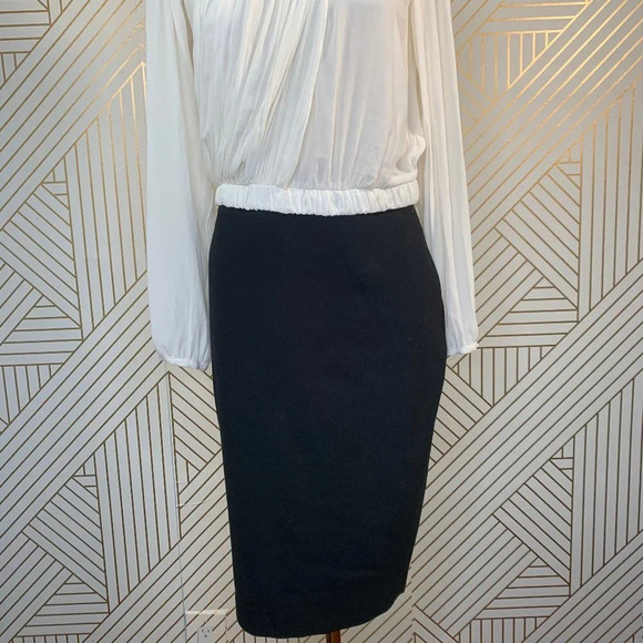 Zara Dress Basic Two-Tone Pencil Sheath Dress in Cream and Black Size Small - Picture 4 of 8